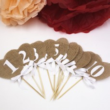 Set of 1-10 Burlap Jute Rustic Wedding Table Number Tags For Wedding Table Centerpiece , custom design welcome