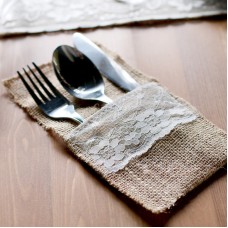 Jute Lace Cutlery Pocket Burlap Knife and Fork Bag Vintage Wedding Tableware Bag Rustic Bomboniere 10*21CM , custom design welcome