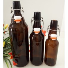 Amber glass bottle with a Clasp Top Jar ,Glass Jar with Glass Lid & Metal Clasp  ,  Glass Spice Jars Bottles Food Jar with Clasp/Clamp Sealing Tops